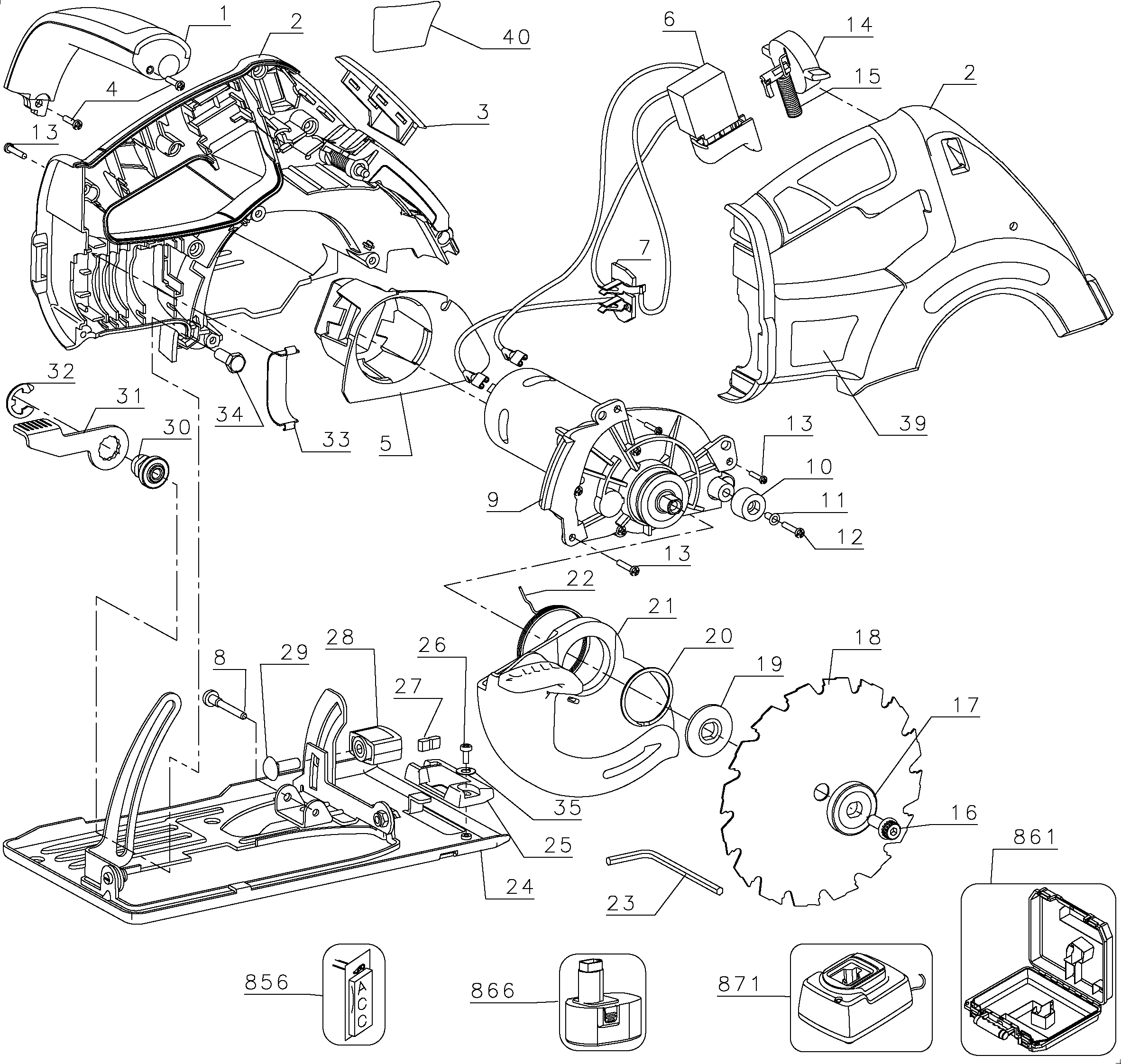 Default Diagram and Parts List for PSC180K Type 1 Black and Decker Circular Saw